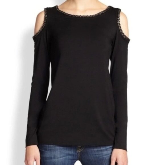 Bailey 44 Cold Shoulder Top Size S Chain Detailing Neck Shoulder Long Sleeve - Picture 1 of 10